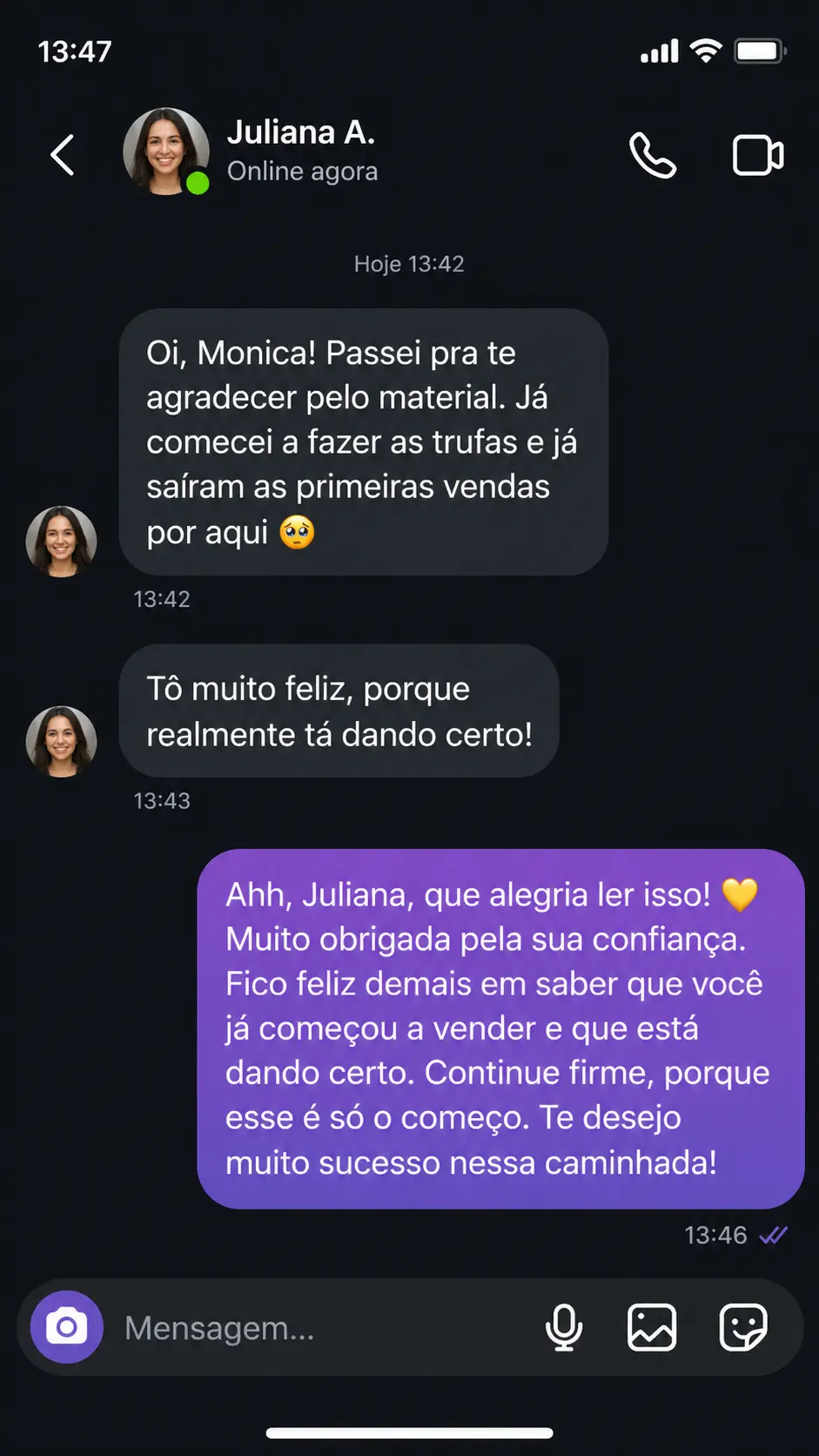 Feedback de aluna sobre resultados com as receitas