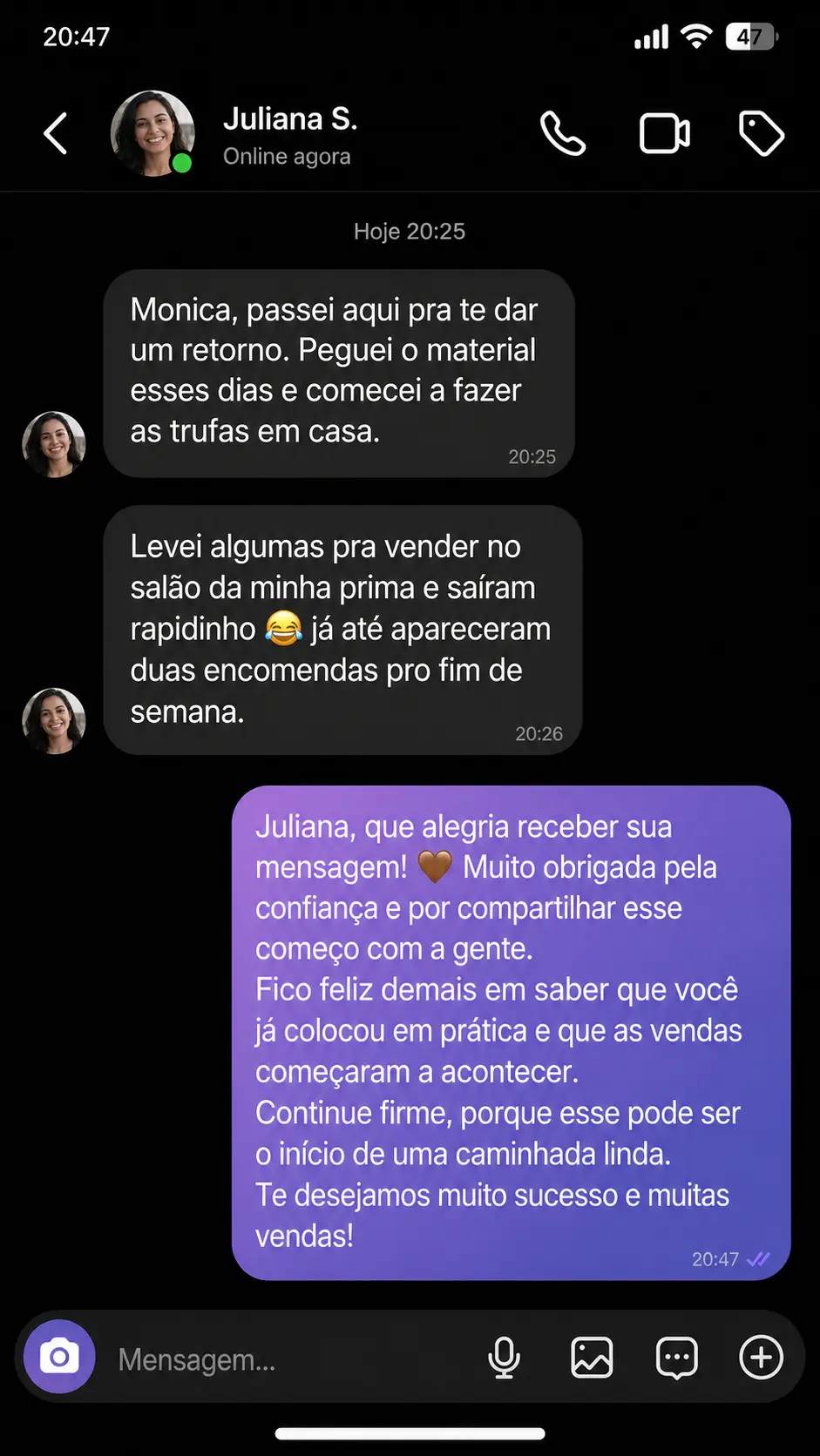 Feedback de cliente sobre o material